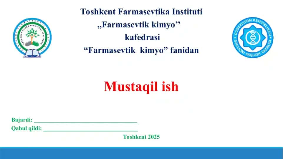 Yevropa farmakopeyasiga kiritilgan alifatik karbon kislotalar hosilalari va ularning tahlili. Taqdimot 20 bet