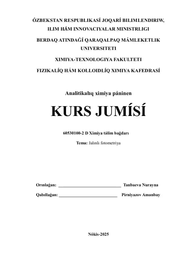 Analitik kimyo kurs ishi: Jalınlı fotometriya