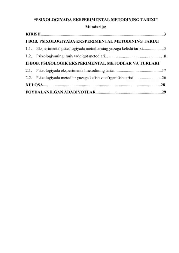 Psixologiyada eksperimental metodining tarixi