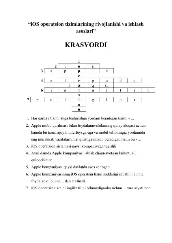 iOS operatsion tizimi krasword