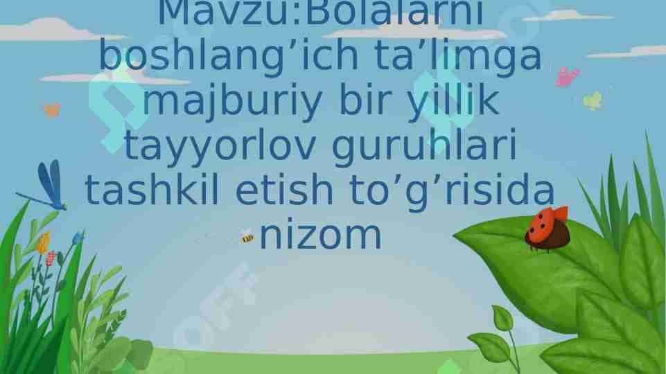 Bolalarni boshlangʻich taʼlimga majburiy bir yillik tayyorlov guruhlarini tashkil etish toʻgʻrisida nizom