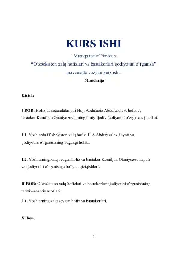 O’zbekiston xalq hofizlari va bastakorlari ijodiyotini o’rganish