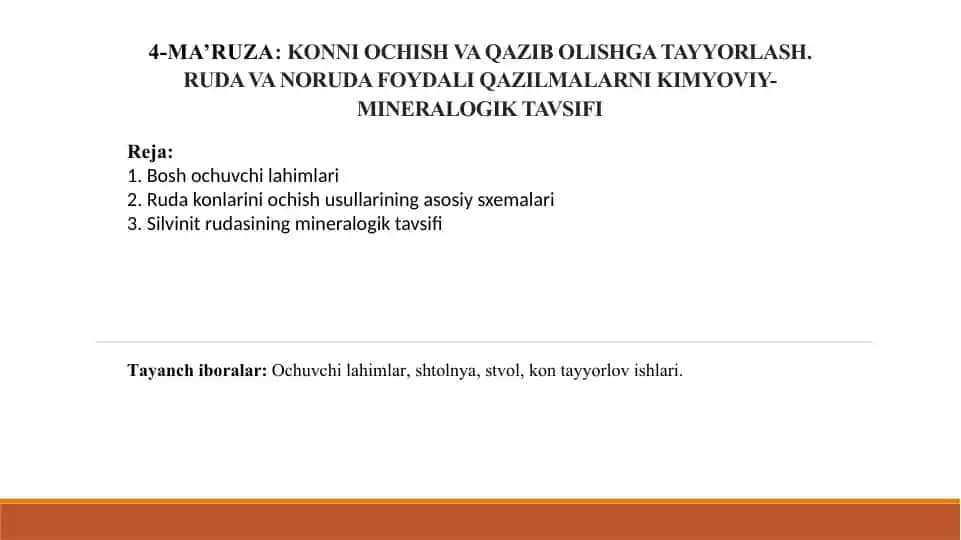 Konni Ochish va Qazib Olishga Tayyorlash