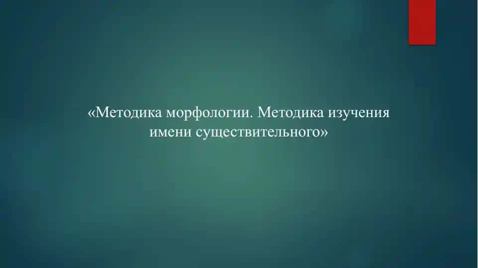 Методика морфологии. Методика изучения имени существительного
