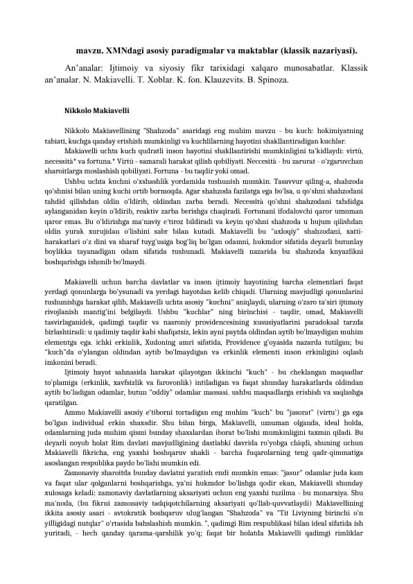 XMNdagi asosiy paradigmalar va maktablar (klassik nazariyasi)