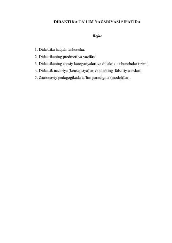 Didaktika ta’lim nazariyasi sifatida