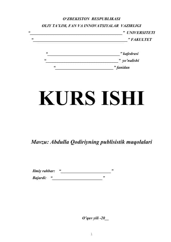 Abdulla Qodiriyning publisistik maqolalari