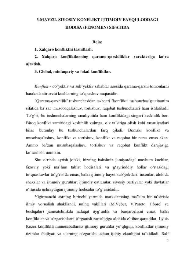 SIYOSIY KONFLIKT IJTIMOIY FAVQULODDAGI holati