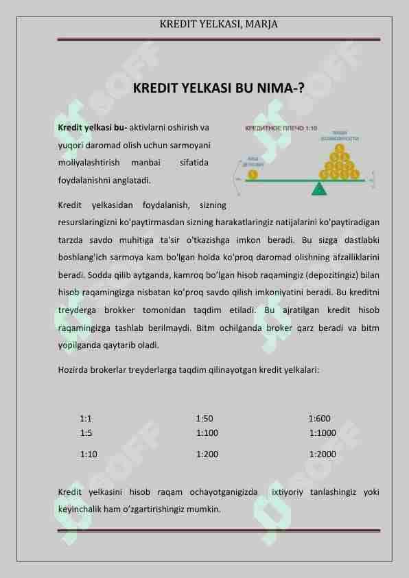 Kredit yelka, marja. 6-dars.Forex.