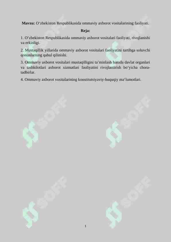 O‘zbekiston Respublikasida ommaviy axborot vositalarining faoliyati