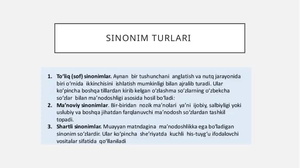 sinonim turlari