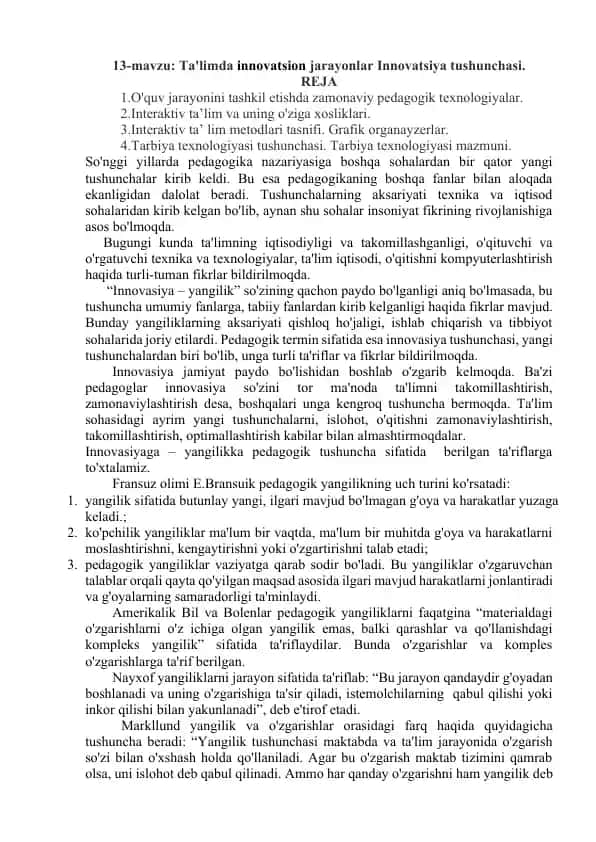 Ta’limda innovatsion jarayonlar
