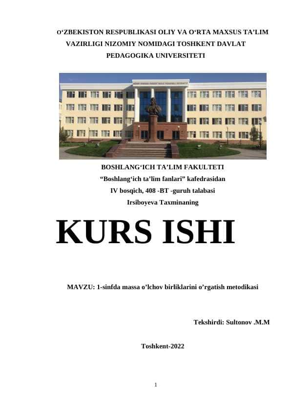 1-sinfda massa o’lchov birliklarini o’rgatish metodikasi