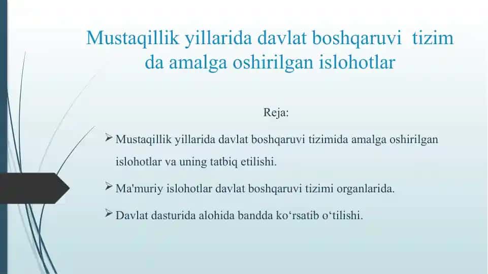 Mustaqillik yillarida davlat boshqaruvi tizimida amalga oshirilgan islohotlar