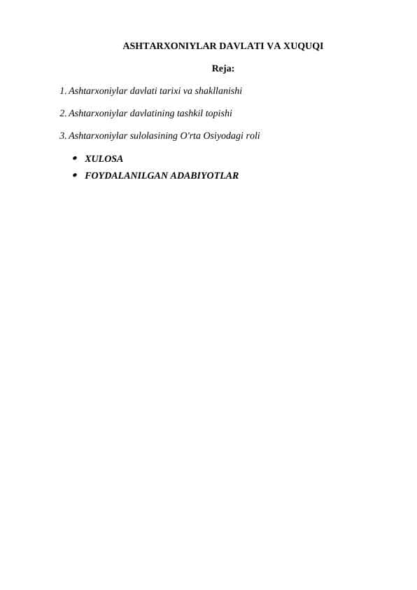 ASHTARXONIYLAR DAVLATI VA XUQUQI