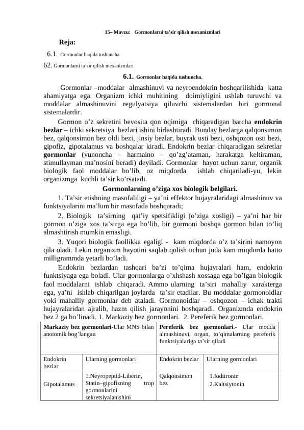 Gormonlarni tasir qilish mehanizmi