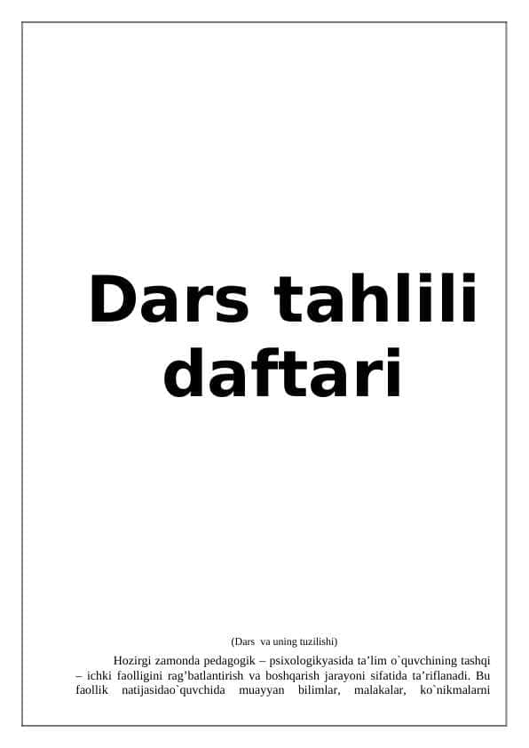 maktab psixologlari uchun darsning psixologik taxlili