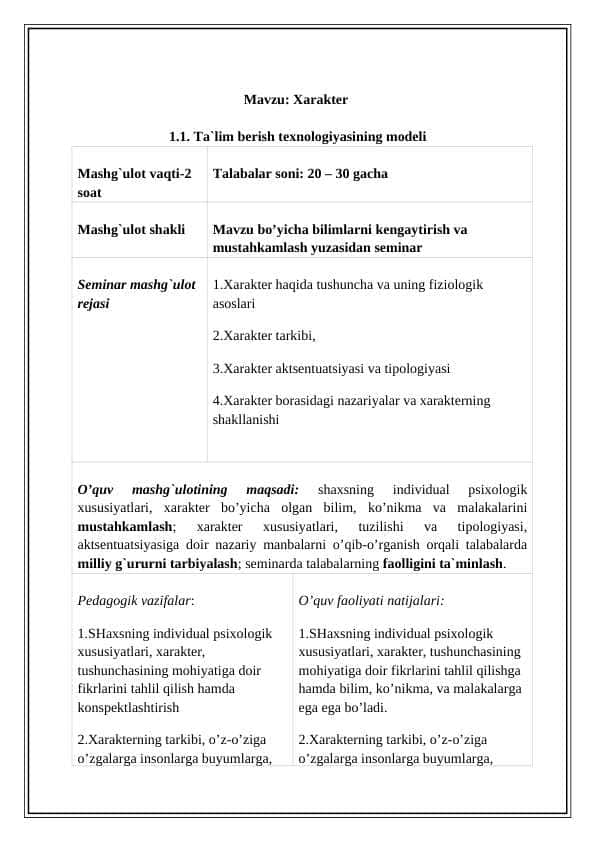 Xarakter seminar ishlanmasi