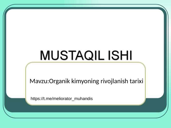 Organik kimyoning rivojlanish tarixi