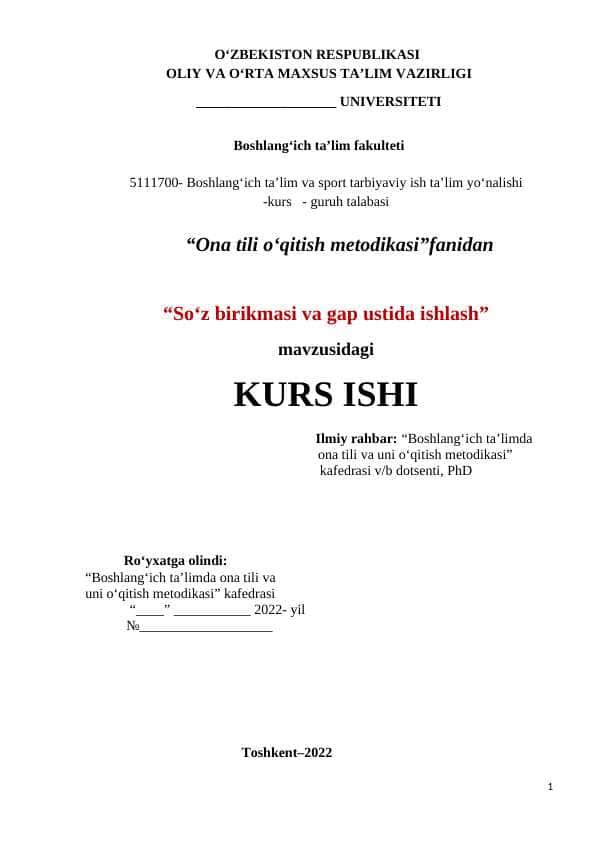So‘z birikmasi va gap ustida ishlash
