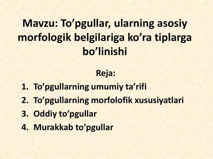 To’pgullar, ularning asosiy morfologik belgilariga ko’ra tiplarga bo’linishi