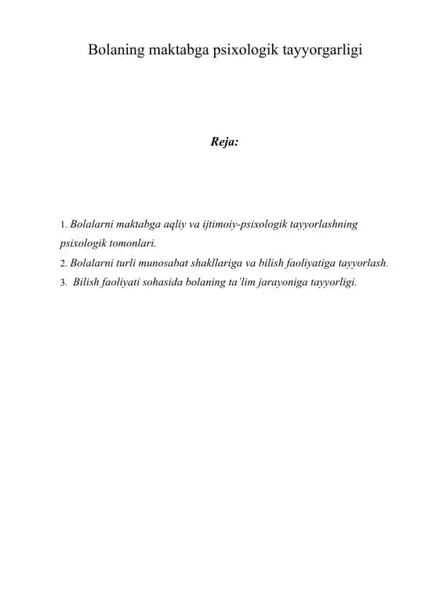 Bolalarni maktabga psixologik tayyorgarligi