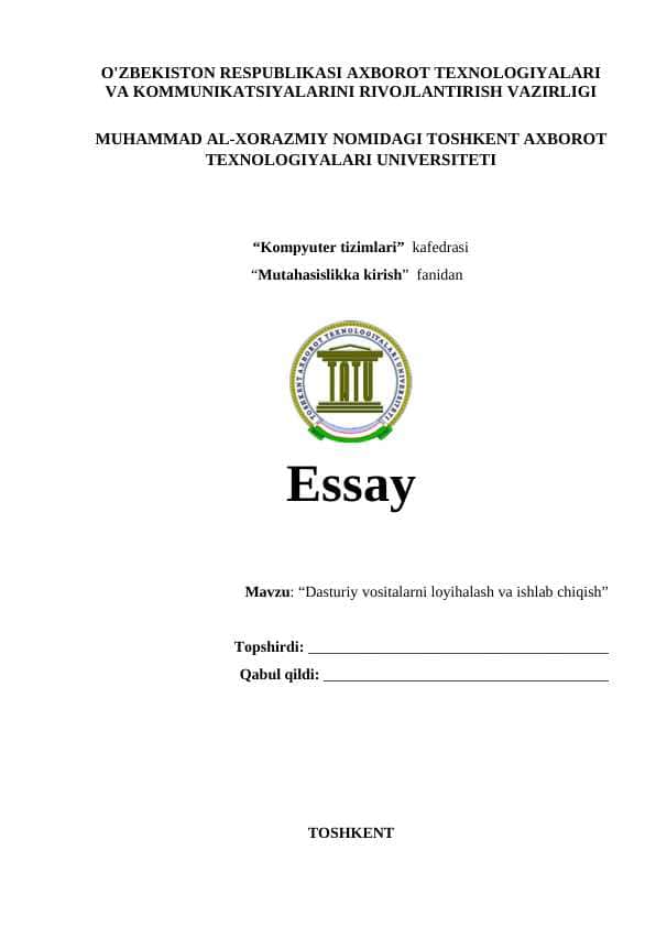 Dasturiy vositalarni loyihalash va ishlab chiqish_ESSEY