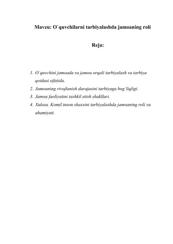 O`quvchilarni tarbiyalashda jamoaning roli