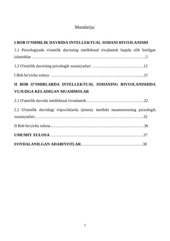 BOB O’SMIRLIK DAVRIDA INTELLEKTUAL SOHANI RIVOJLANISHI