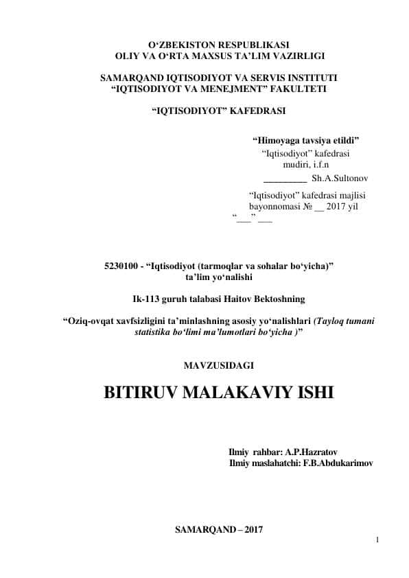 Oziq-ovqat xavfsizligini ta'minlashning asosiy yo'nalishlari