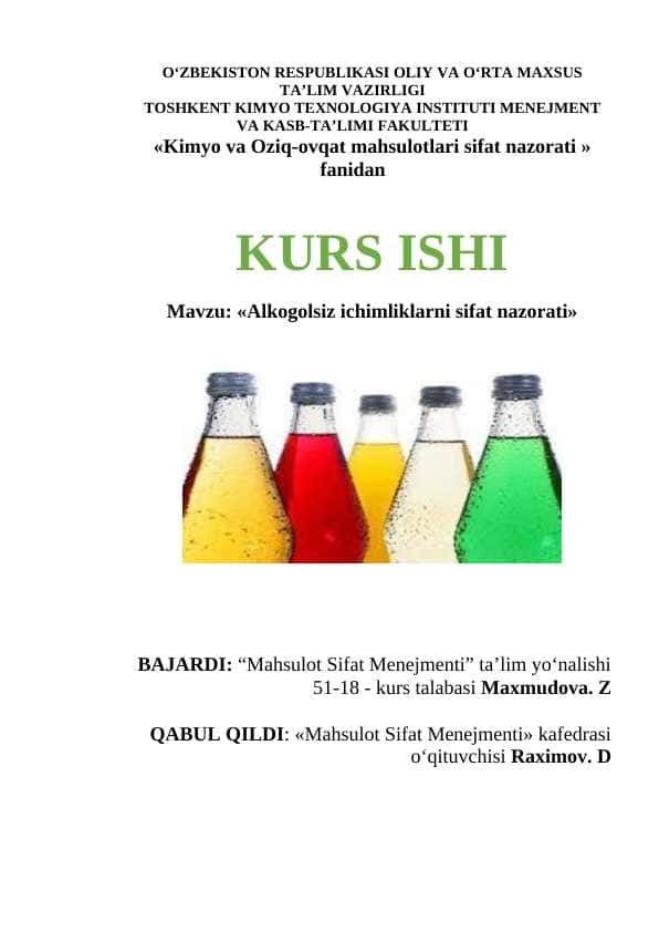 Alkogolsiz ichimliklarni sifat nazorati