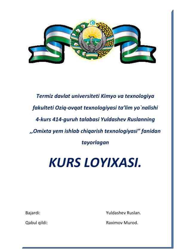 omuxta yem ishlab chiqarish texnalogiyasi