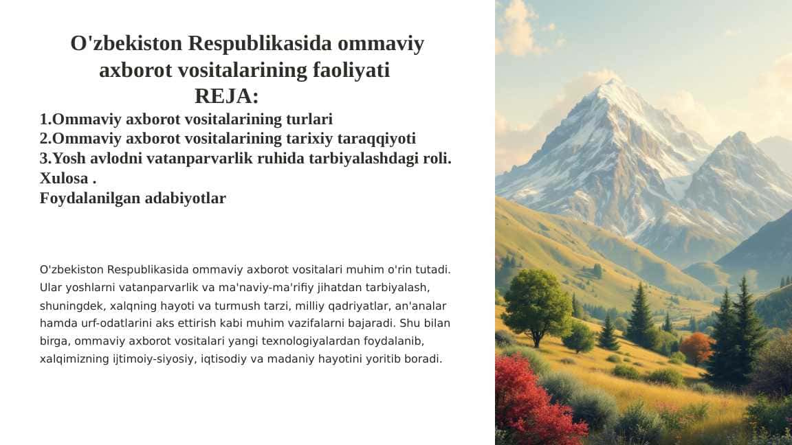 O'zbekiston Respublikasida ommaviy axborot vositalarining faoliyati