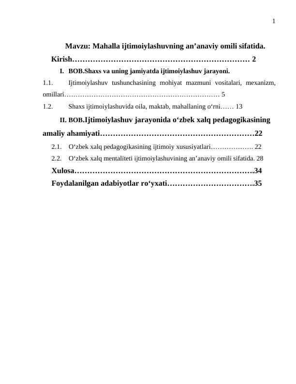 Mahalla ijtimoiylashuvning an’anaviy omili sifatida.