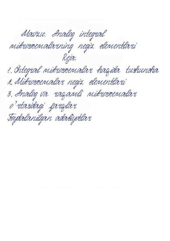 Analog integral mikrosxemalarning negiz elementlari