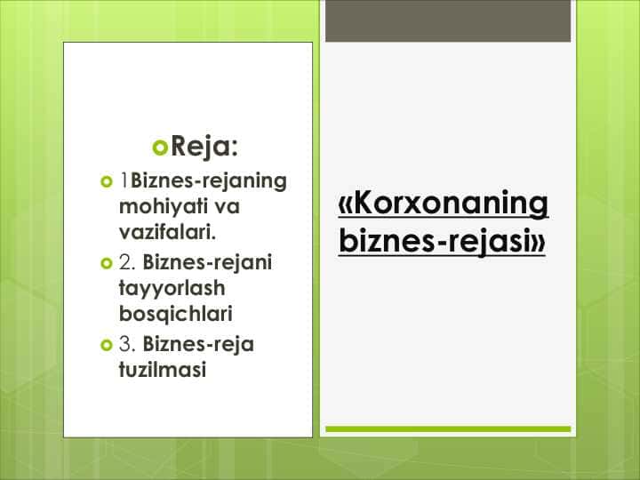 Korxonaning biznes rejasi