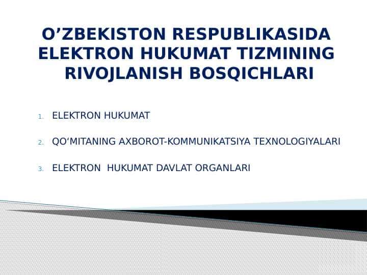 O’ZBEKISTON RESPUBLIKASIDA ELEKTRON HUKUMAT TIZMINING RIVOJLANISH BOSQICHLARI