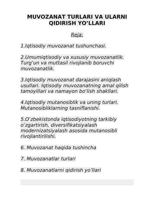 MUVOZANAT TURLARI VA ULARNI QIDIRISH YO’LLARI