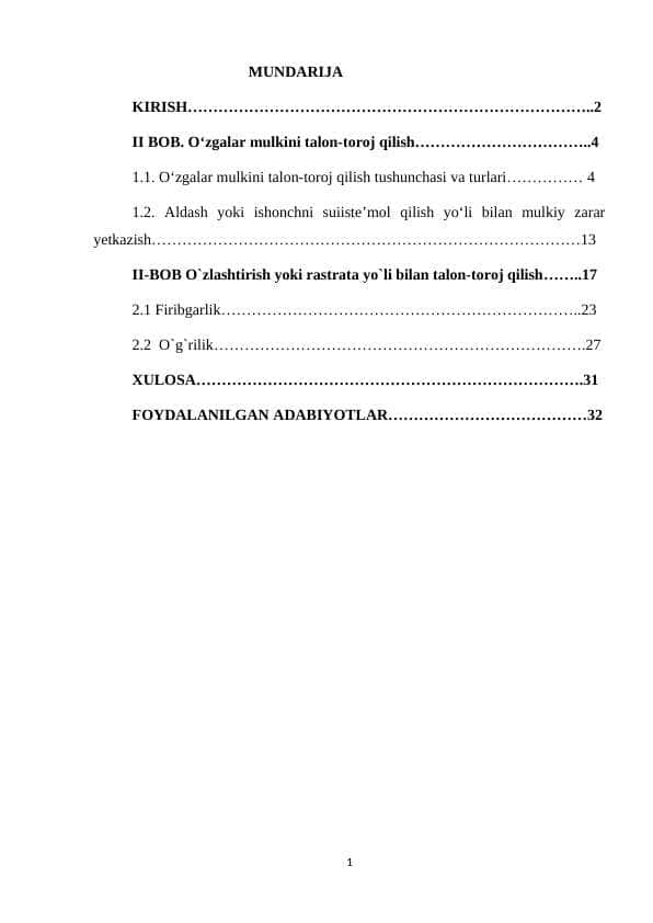 O'zgalar mulkini talon-taroj qilish