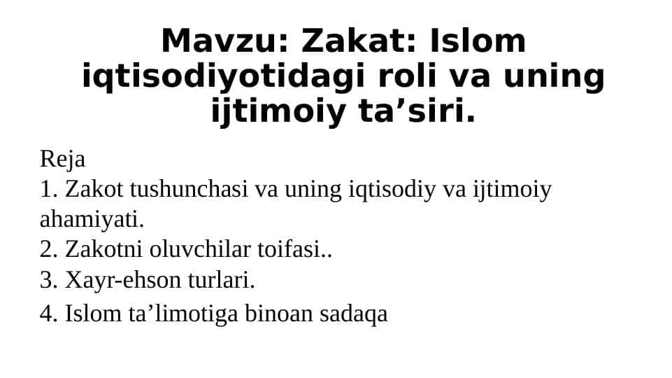 Zakot va uning iqtisodiy ahamiyati