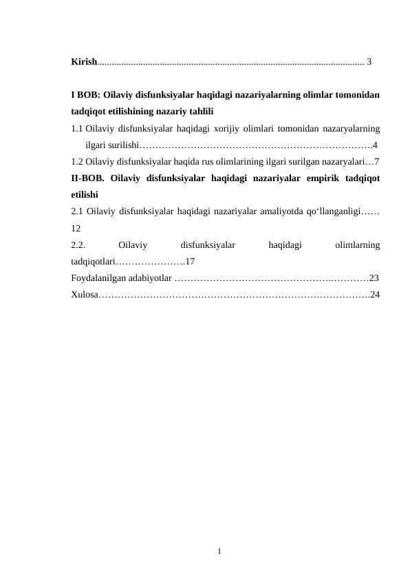 Oilaviy disfunksiyalar haqidagi nazariyalar.