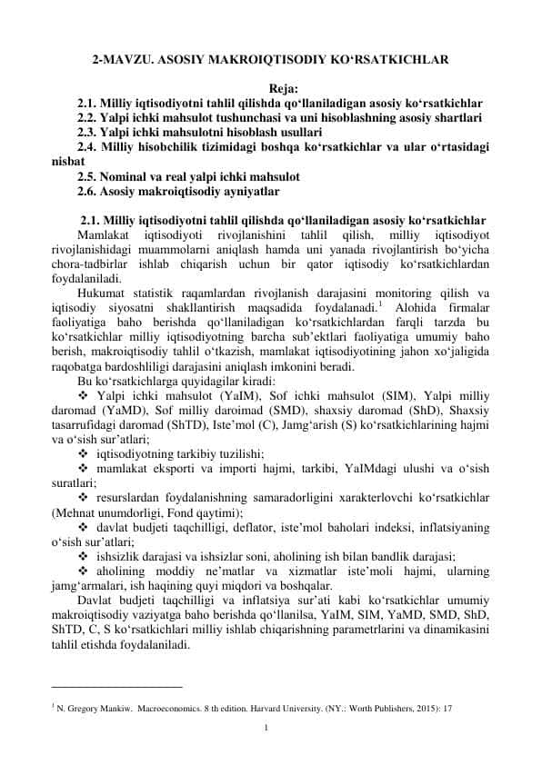 ASOSIY MAKROIQTISODIY KO‘RSATKICHLAR