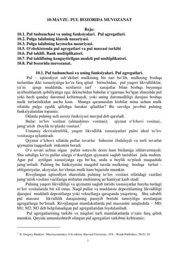 PUL BOZORIDA MUVOZANAT