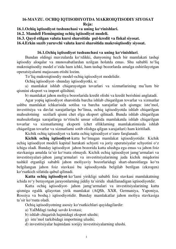 OCHIQ IQTISODIYOTDA MAKROIQTISODIY SIYOSAT