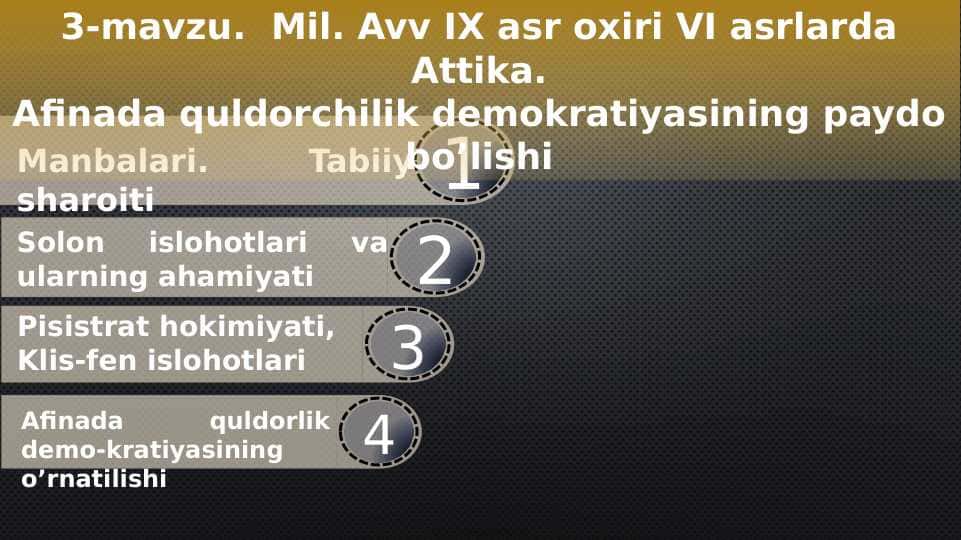 Mil. Avv IX asr oxiri VI asrlarda Attika. Afinada quldorchilik demokratiyasining paydo bo’lishi