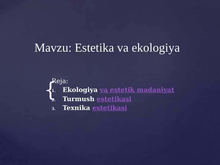 Estetika va Ekalogiya