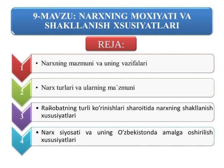 NARXNING MOXIYATI VA SHAKLLANISH XSUSIYATLARI