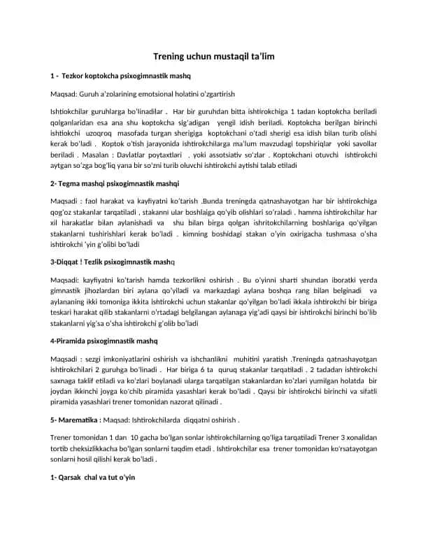 Mustaqil ta’lim uchun trening