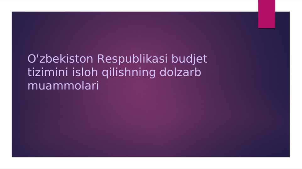 O'zbekiston Respublikasi budjet tizimini isloh qilishning dolzarb muammolari