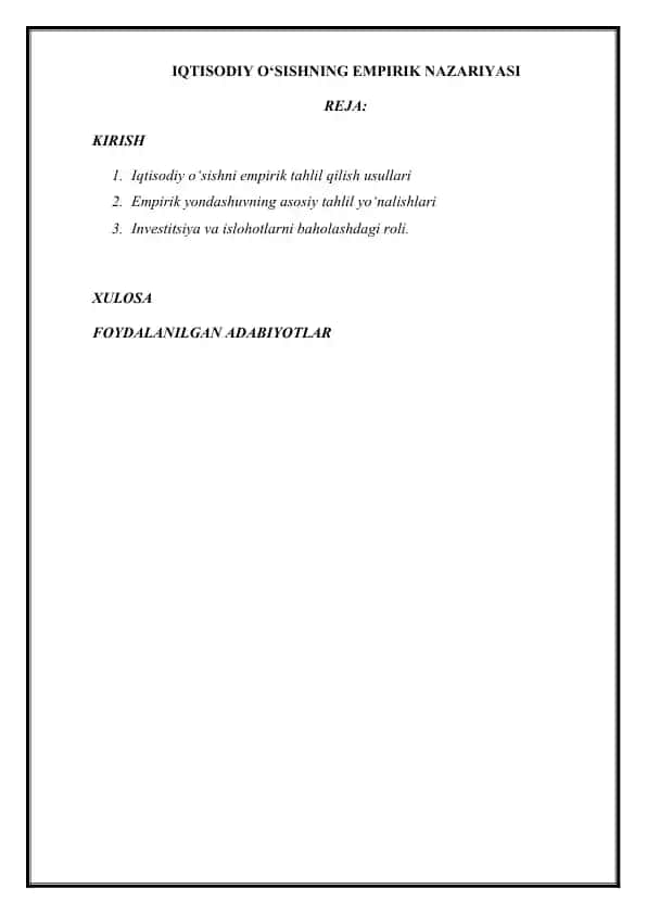 IQTISODIY O‘SISHNING EMPIRIK NAZARIYASI